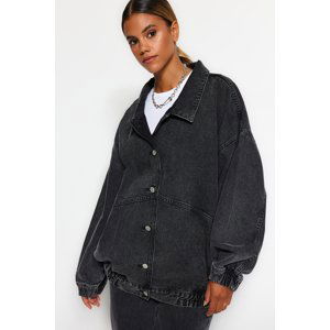 Trendyol Black Stitching Detail Oversized Bomber Denim Jacket