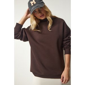 Happiness İstanbul Women's Brown Stand-Up Collar Basic Shark Sweatshirt