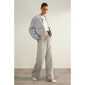 Trendyol Light Gray Premium Tie Wide Leg Normal Waist Woven Trousers