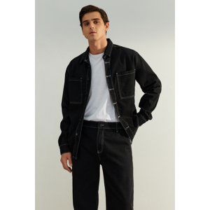 Trendyol Limited Edition Mens Black Regular Fit Denim Jeans Jacket with Contrast Stitching