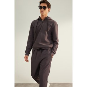 Trendyol Limited Edition Anthracite Men's Regular/Normal Fit Zippered Hooded Thick Sweatshirt.