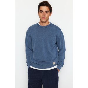 Trendyol Indigo Men's Limited Edition Basic Relaxed Fit Sweatshirt with an Old/Faded Effect 100% Cotton.