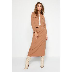 Trendyol Camel Jacket-Skirt with Pockets, Woven Fabric Bottom-Top Suit
