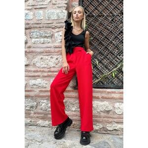 Trend Alaçatı Stili Women's Red High Waist Double Pocket Pleated Snap Closure Palazzo Pants