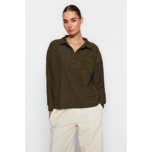 Trendyol Khaki With Contrast Fabric Detail Polo Collar Regular/Regular Knitted Sweatshirt