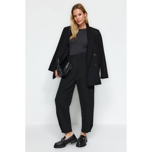 Trendyol Black Pleated Wide/Relaxed Cut High Waist Carrot Fit Interlock Knitted Trousers