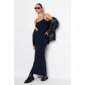 Trendyol Navy Blue Fitted Strappy Maxi Knitted Dress