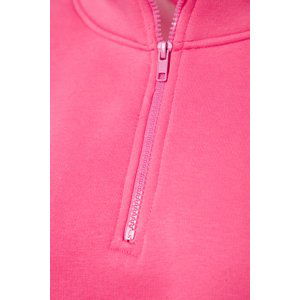 Trendyol Pink Comfort-Cut Crop Basic Zipper Stand-Up Collar Thick Fleece Inside Knitted Sweatshirt