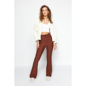Trendyol Brown Ottoman High Waist Flare/Flare-Up Knitted Trousers