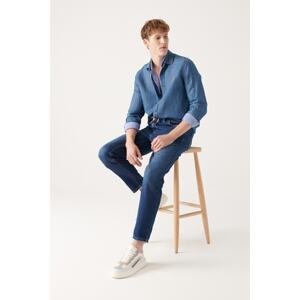 Avva Men's Blue Lace-Up Jeans with Elastic Waist