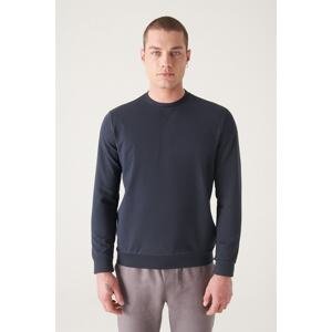 Avva Men's Navy Blue Crew Neck Cotton 2 Threads Not Raised Stretchy Flexible Comfort Fit Sweatshirt E001