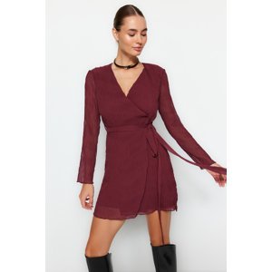 Trendyol Burgundy Belted Pleated Double Breasted Woven Dress