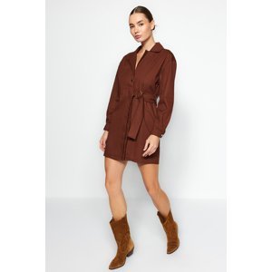 Trendyol Brown Belt Detailed Mini Double Breasted Woven Dress