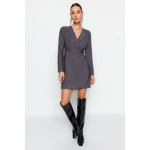 Trendyol Gray Belted Double Breasted Woven Mini Jacket Dress