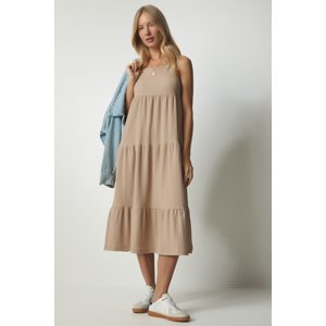 Happiness İstanbul Women's Open Biscuit Strap Flounced Summer Knitted Dress