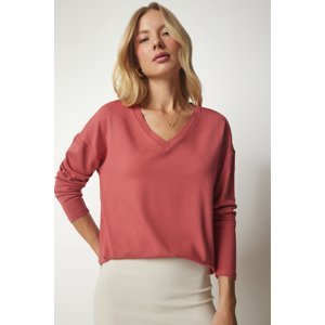 Happiness İstanbul Women's Dry Rose V-Neck Knitwear Blouse