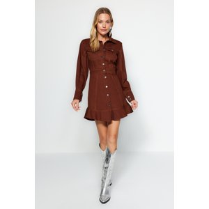 Trendyol Brown Button Detailed Stitch Detailed Shirt Woven Dress