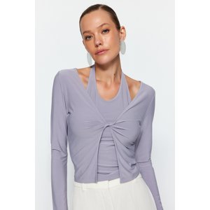 Trendyol Gray Cut Out Detailed Fitted/Plastic Knitted Blouse