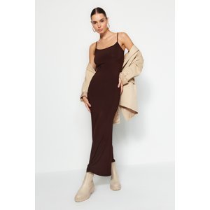 Trendyol Brown Fitted Strappy Maxi Stretchy Knitted Dress