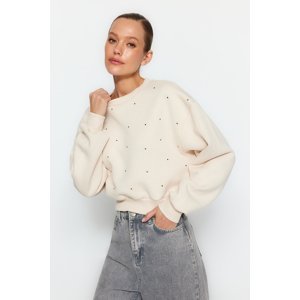 Trendyol Beige Thick Fleece Inside, Stone Detailed Regular/Regular Knitted Sweatshirt