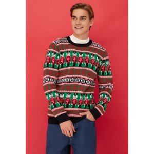 Trendyol Men's Multicolored Regular Fit Crewneck Christmas Knitwear Sweater.