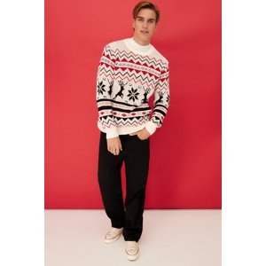 Trendyol Men's Multicolored Regular Fit Crew Neck Christmas Knitwear Sweater