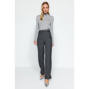 Trendyol Anthracite Straight/Straight Cut Woven Belt Detailed Trousers