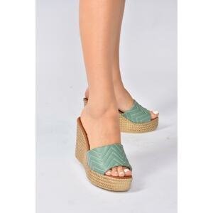 Fox Shoes Green Wedge Heels, Thick Banded Slippers