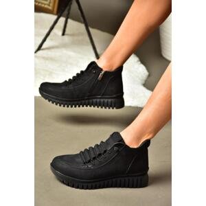 Fox Shoes R555411101 Black Genuine Leather Nubuck Comfort Orthopedic Sole Women's Boots