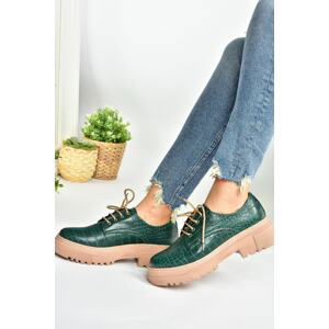 Fox Shoes Green Crocodile Print Thick Soled Oxford Shoes