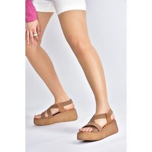 Fox Shoes Tan Sandals with a fabric band and thick soles