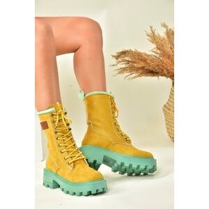 Fox Shoes Women's Mustard Suede Lace-Up Anklet Boots