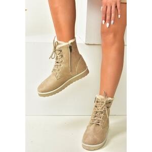 Fox Shoes Beige Women's Suede and Shearling Boots