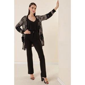 By Saygı High Waist Knitted Crepe Plain Palazzo Pants Black