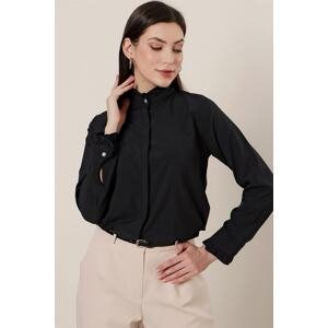 By Saygı Ruffled Collar And Sleeve Ends Imported Micro Crepe Shirt Black