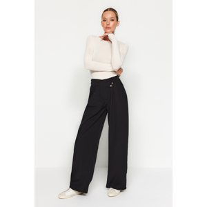 Trendyol Black Wide Leg/Wide Leg Belt Detail Woven Trousers