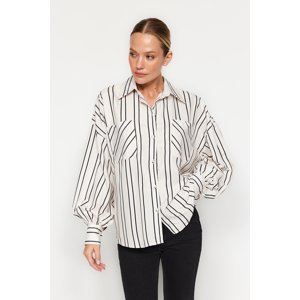 Trendyol Ecru Striped Oversize/Wide Fit Satin Woven Shirt