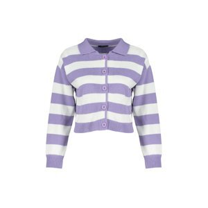 Trendyol Lilac Polo Collar Striped Knitwear Cardigan