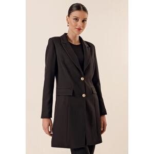 By Saygı Double Buttoned Long Jacket with Pockets Lined Black