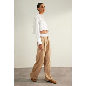 Trendyol Mink Premium Quality Double Belt Detail Wide Leg Woven Trousers