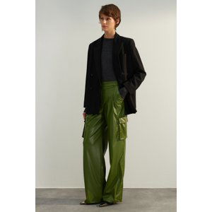 Trendyol Green Limited Edition Faux Leather Cargo Wide Leg Woven Trousers