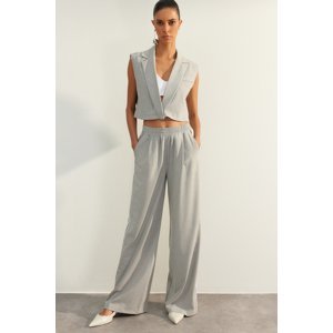 Trendyol Gray Limited Edition Wide Leg Polyviscon Woven Trousers