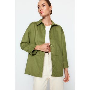 Trendyol Khaki Oversize/Cross-fit Suede Woven Shirt