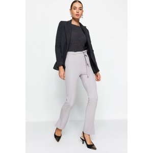 Trendyol Gray Belted Skinny Leg Woven Ribbed Trousers