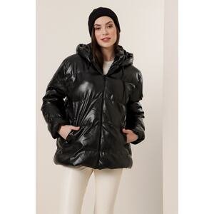 By Saygı Hooded Inner Lined Leather Jacket with Pockets Black.