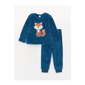 LC Waikiki Crew Neck Long Sleeve Embroidery Detailed Plush Baby Boy Pajamas Set