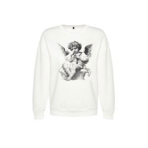 Trendyol Ecru Crew Neck Regular / Regular fit Printed Knitted Sweatshirt with Fleece Inside