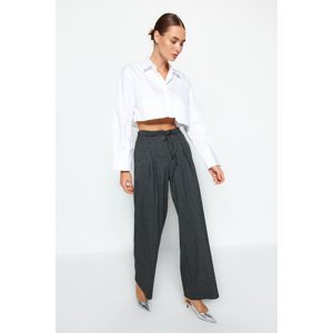 Trendyol Anthracite Pleat and Cord Detailed Wide Leg Woven Trousers