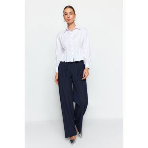 Trendyol Indigo Pleat and Cord Detail Wide Leg Woven Trousers