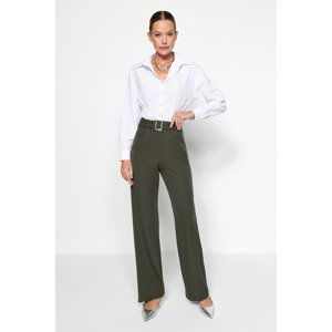 Trendyol Dark Khaki Belted Straight/Straight Cut Woven Trousers